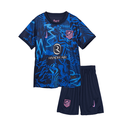 Kit de fútbol infantil de visitante del Atlético de Madrid (Kit y pantalón corto) 2024/25