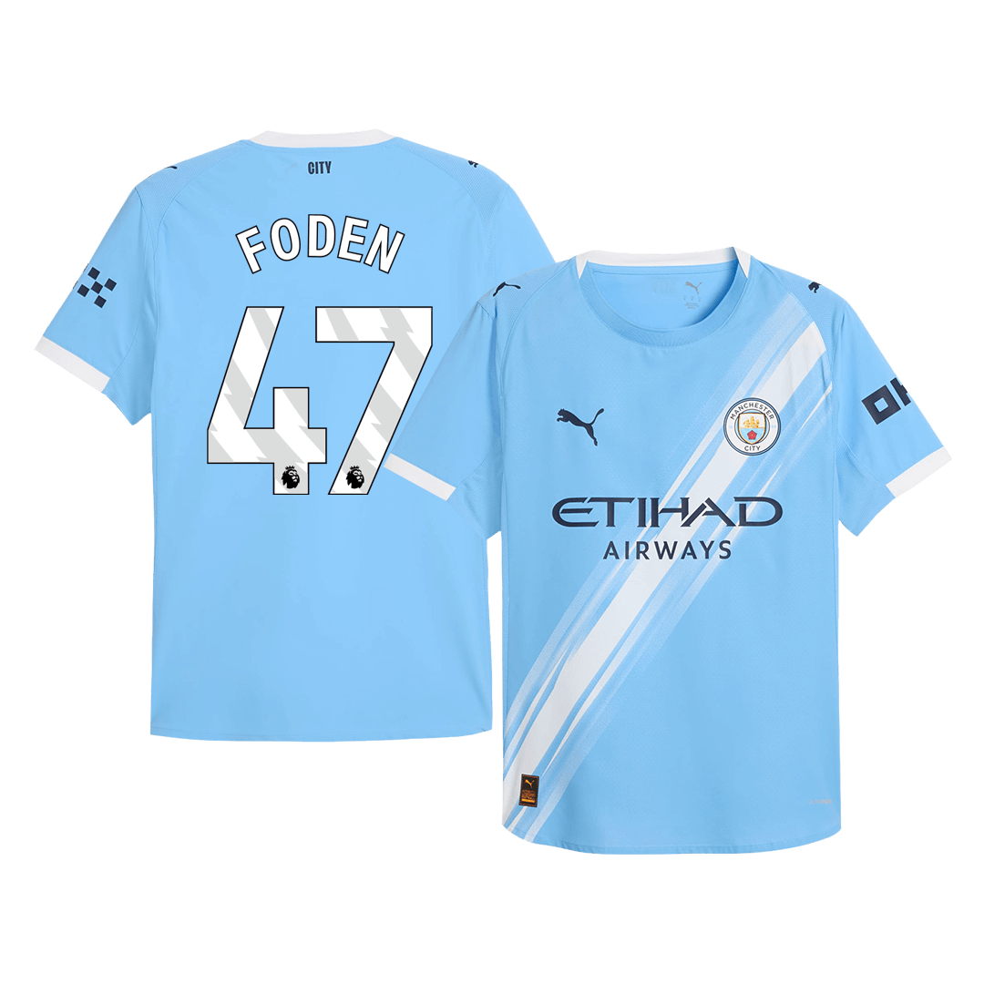 Camiseta de fútbol local auténtica FODEN #47 del Manchester City 2025/26 azul