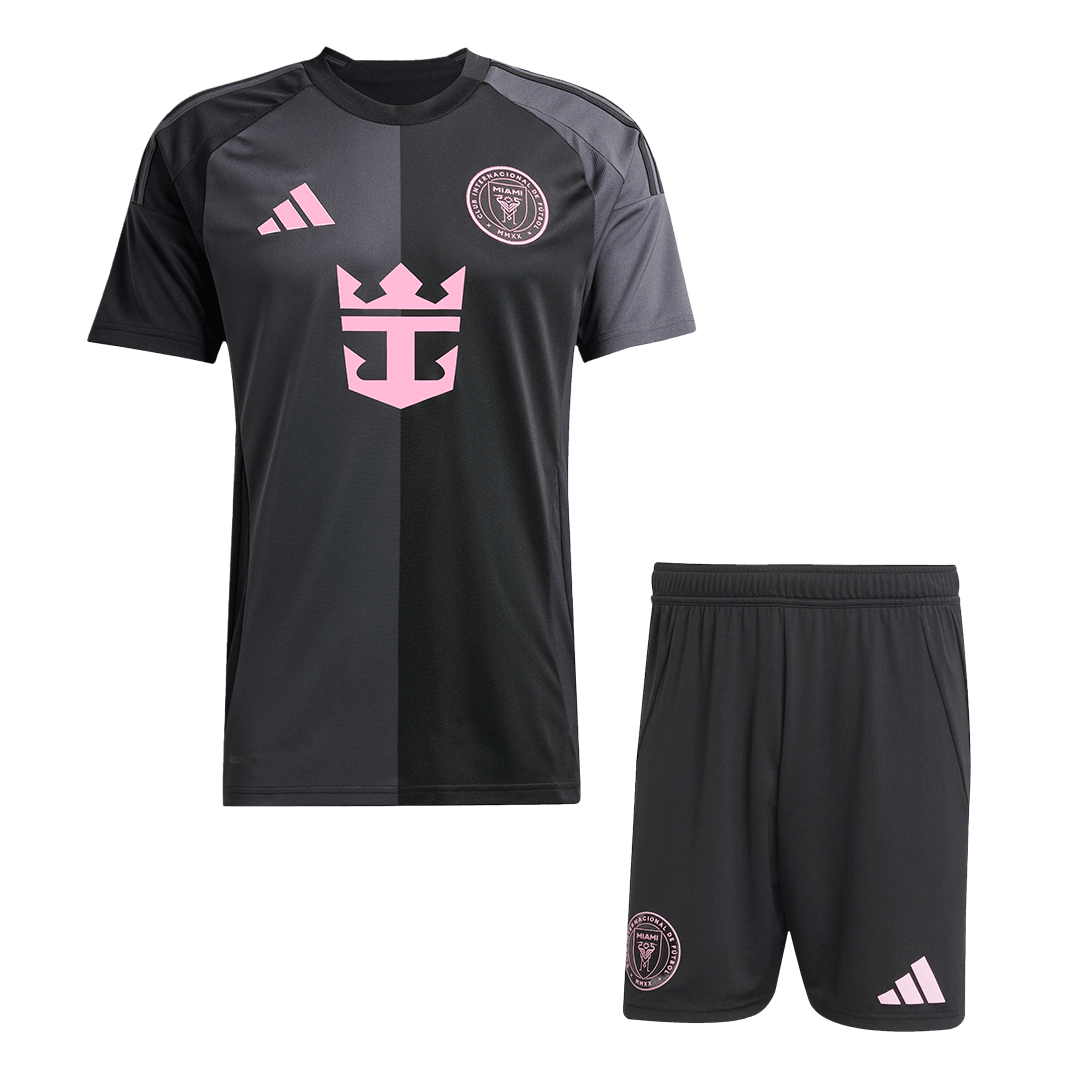 Kit de visitante del Inter Miami (camiseta y pantalón corto) 2025, negro y gris