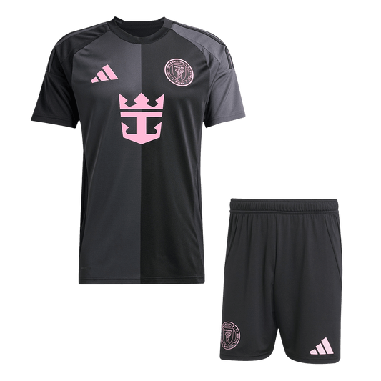 Kit de visitante del Inter Miami (camiseta y pantalón corto) 2025, negro y gris