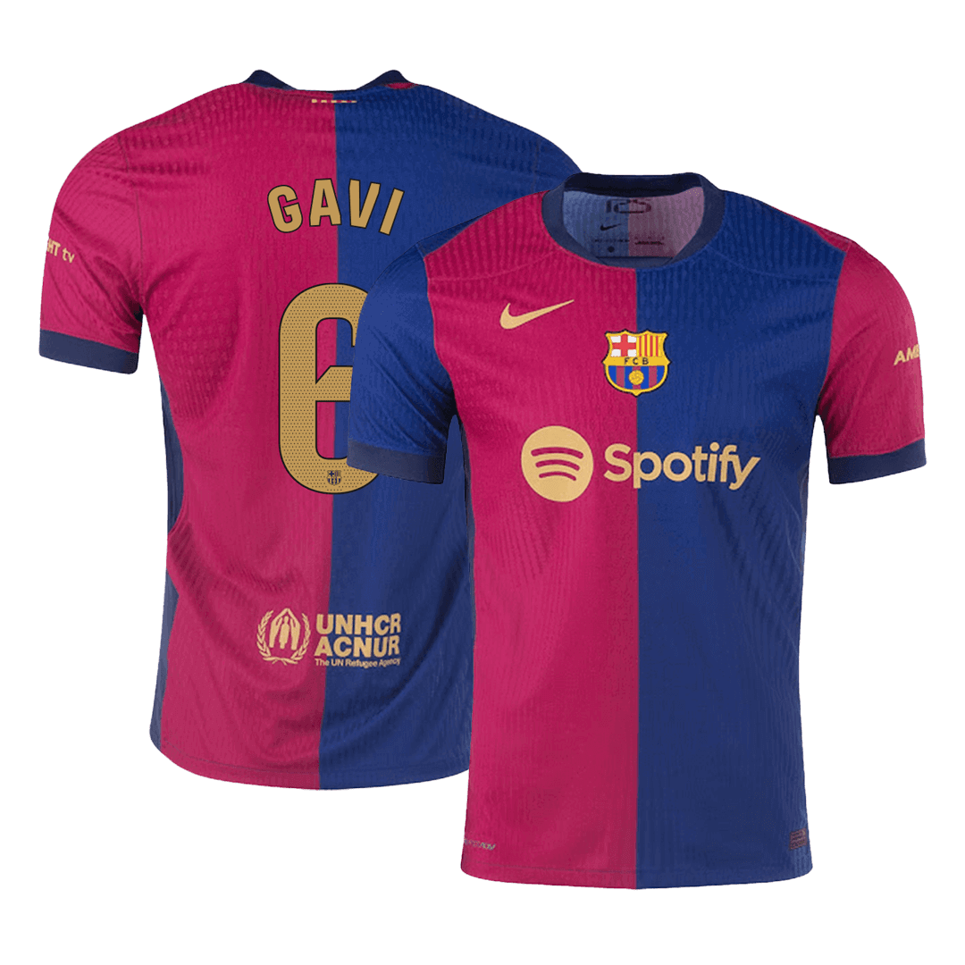 Camiseta de fútbol local auténtica GAVI #6 del Barcelona 2024/25 - patrocinador antiguo