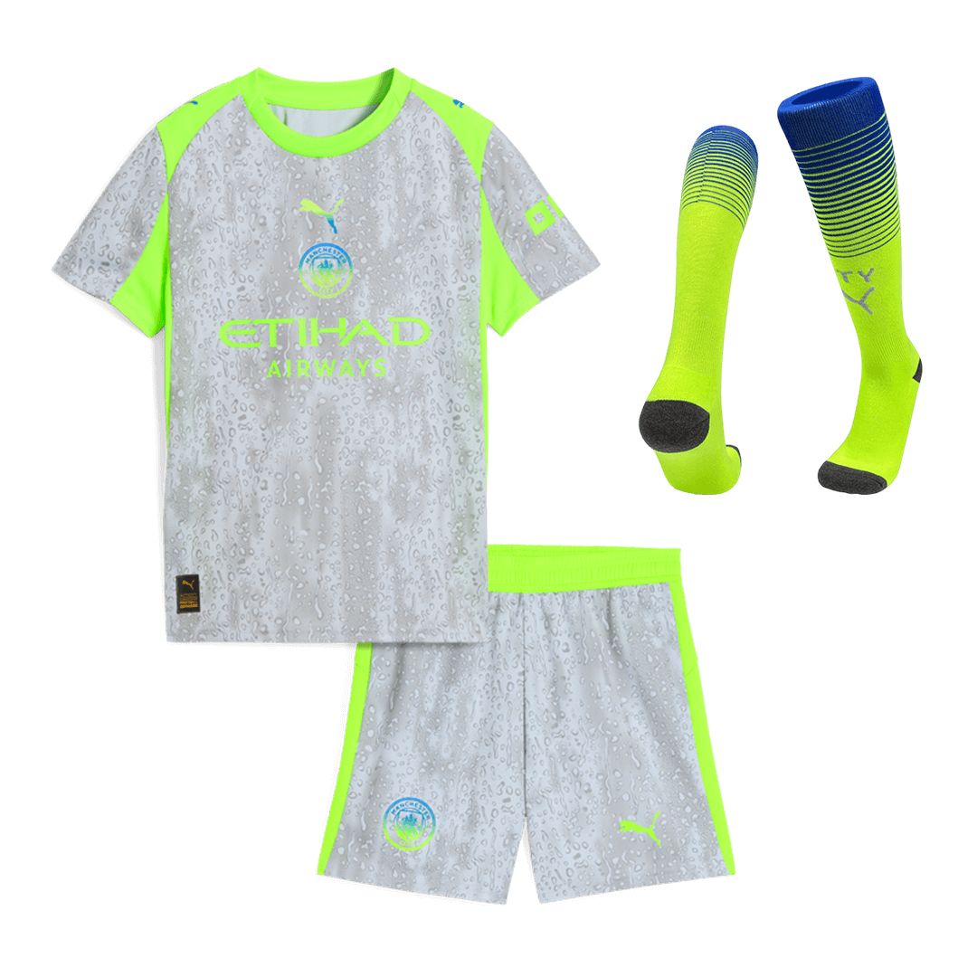 Kit de fútbol visitante del Manchester City para niños (Kit, pantalón corto y medias) 2025/26