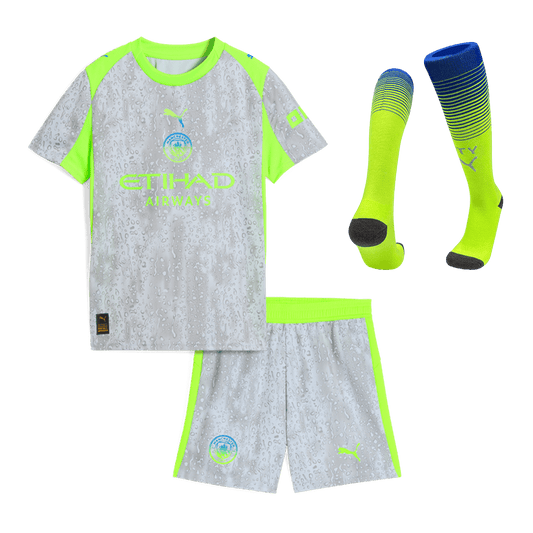 Kit de fútbol visitante del Manchester City para niños (Kit, pantalón corto y medias) 2025/26