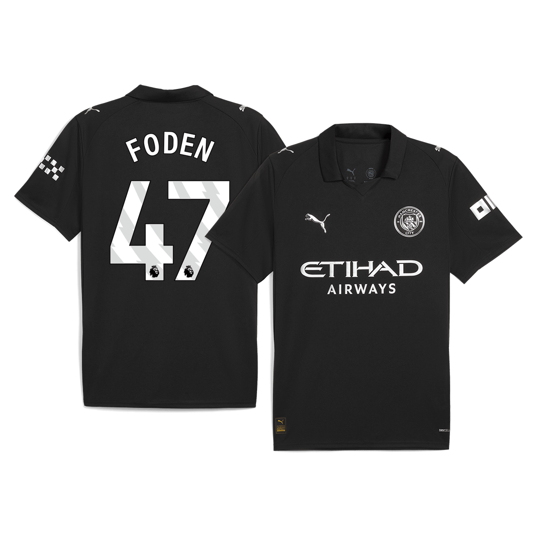 Camiseta de fútbol visitante FODEN #47 del Manchester City 2025/26, negra