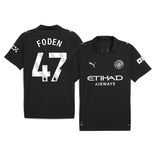 Camiseta de fútbol visitante FODEN #47 del Manchester City 2025/26, negra