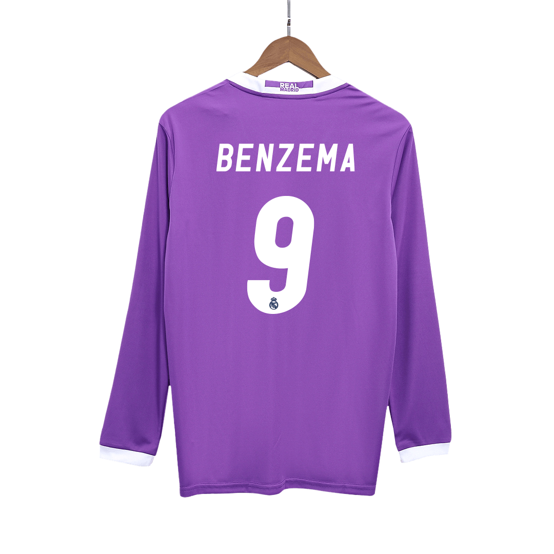 Camiseta de fútbol vintage de visitante del Real Madrid Benzema #9 2016/17, manga larga