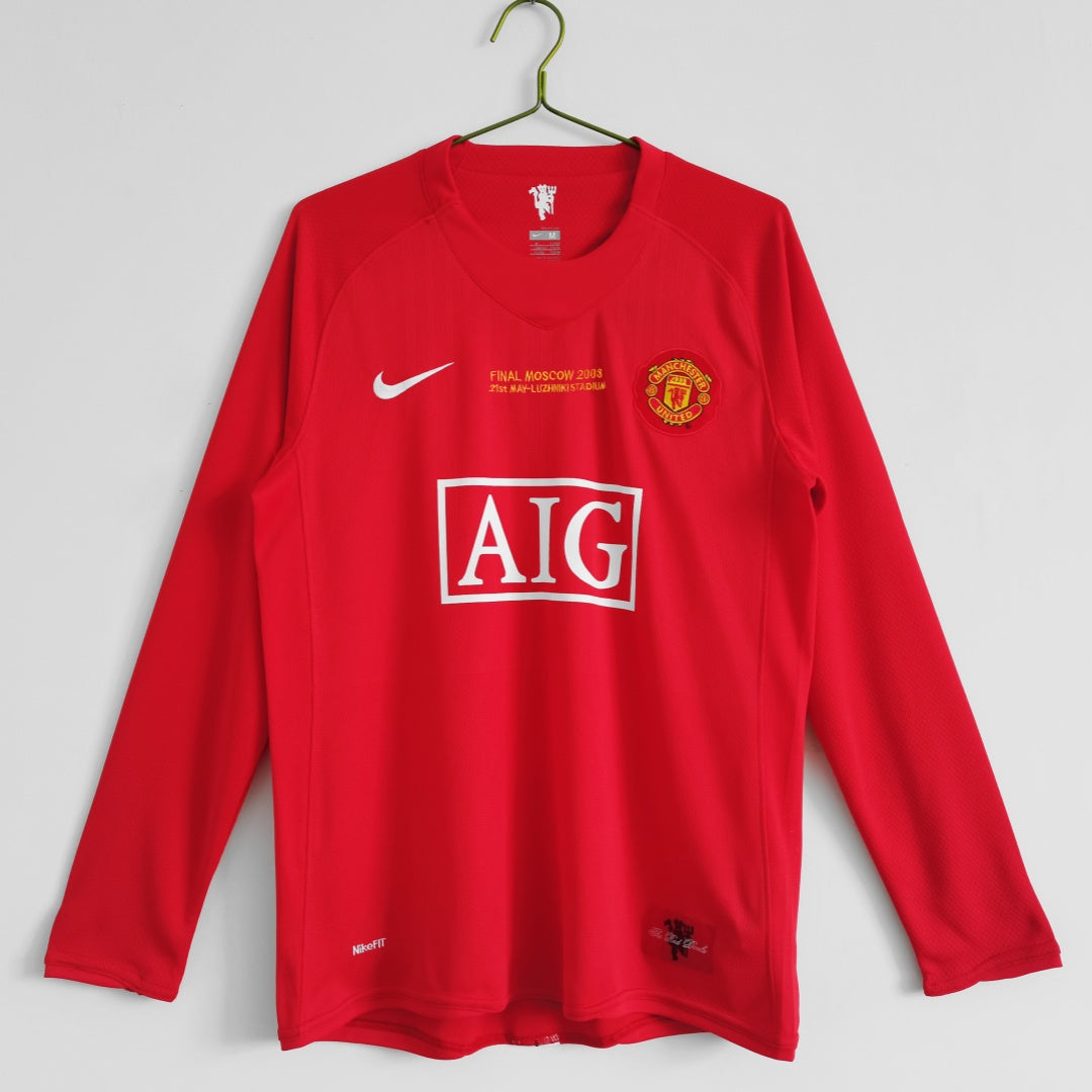 Camiseta retro de local del Manchester United de manga larga 2007-2008