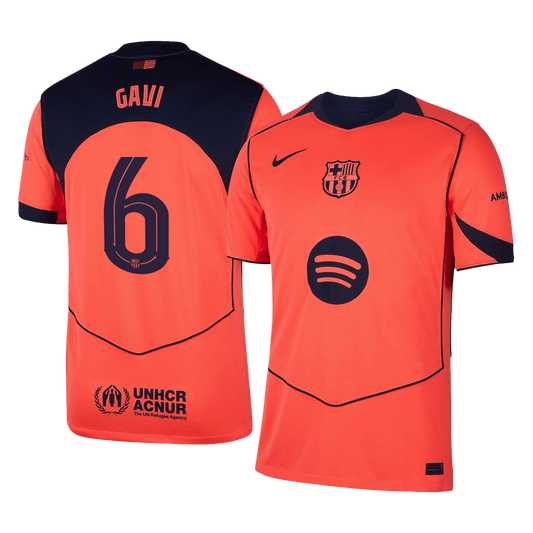 Camiseta de fútbol visitante GAVI #6 del Barcelona 2025/26 (UCL)