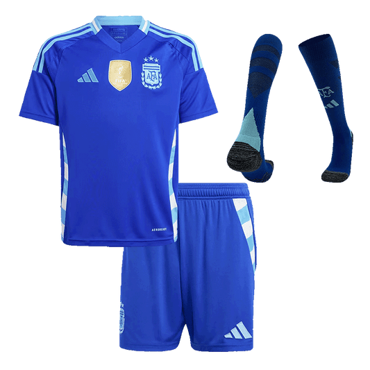 Kit de camiseta de visitante de Argentina para niños (camiseta, pantalón corto y medias) 2024