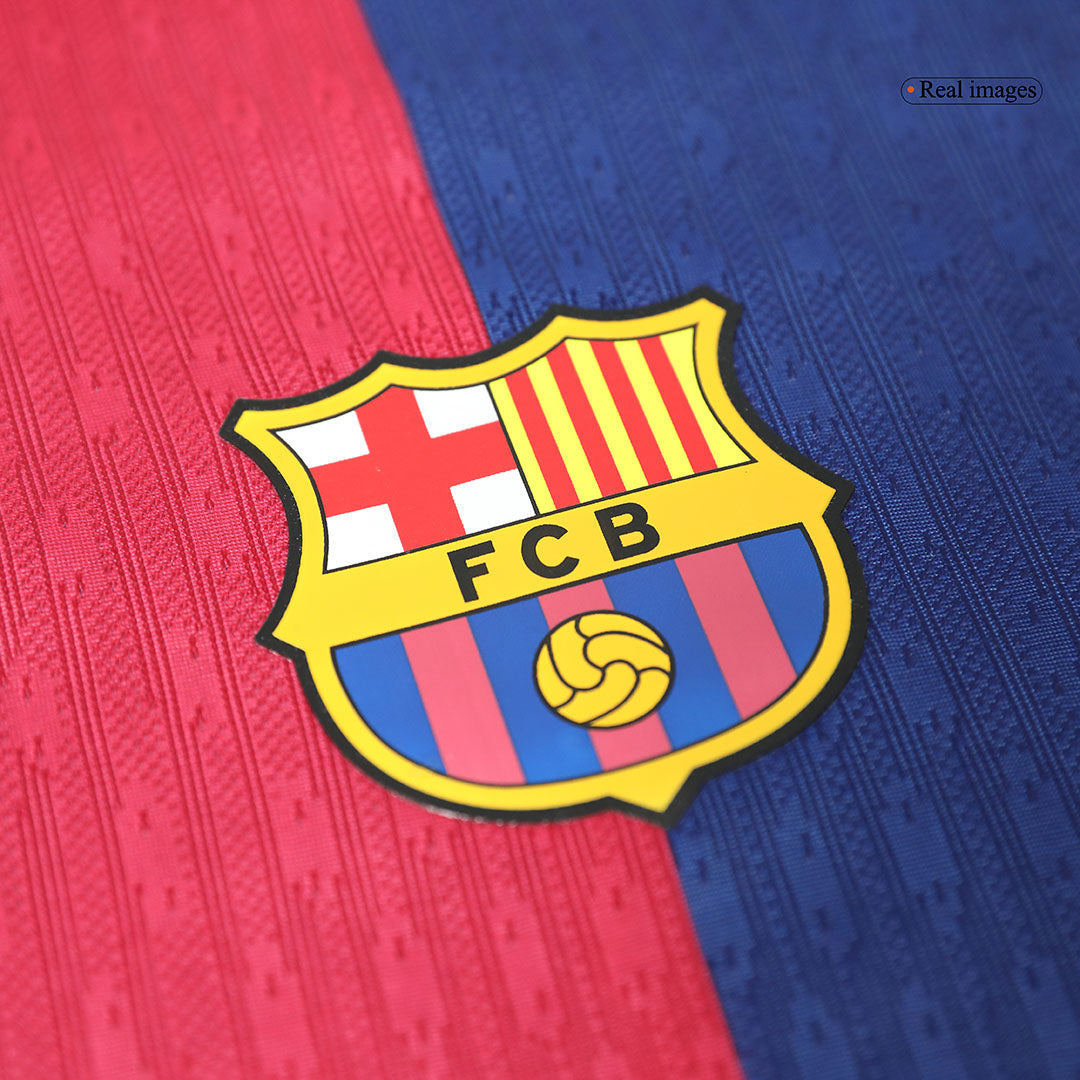 Camiseta de fútbol local auténtica del Barcelona 2024/25, RAPHINHA #11, roja y azul - UCL (logotipo de Spotify sin texto)
