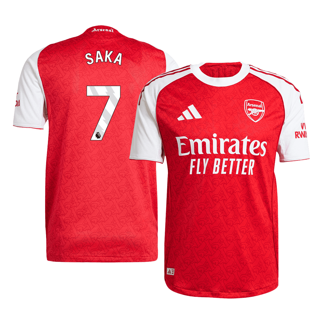 Camiseta de fútbol local auténtica SAKA #7 del Arsenal 2025/26, roja