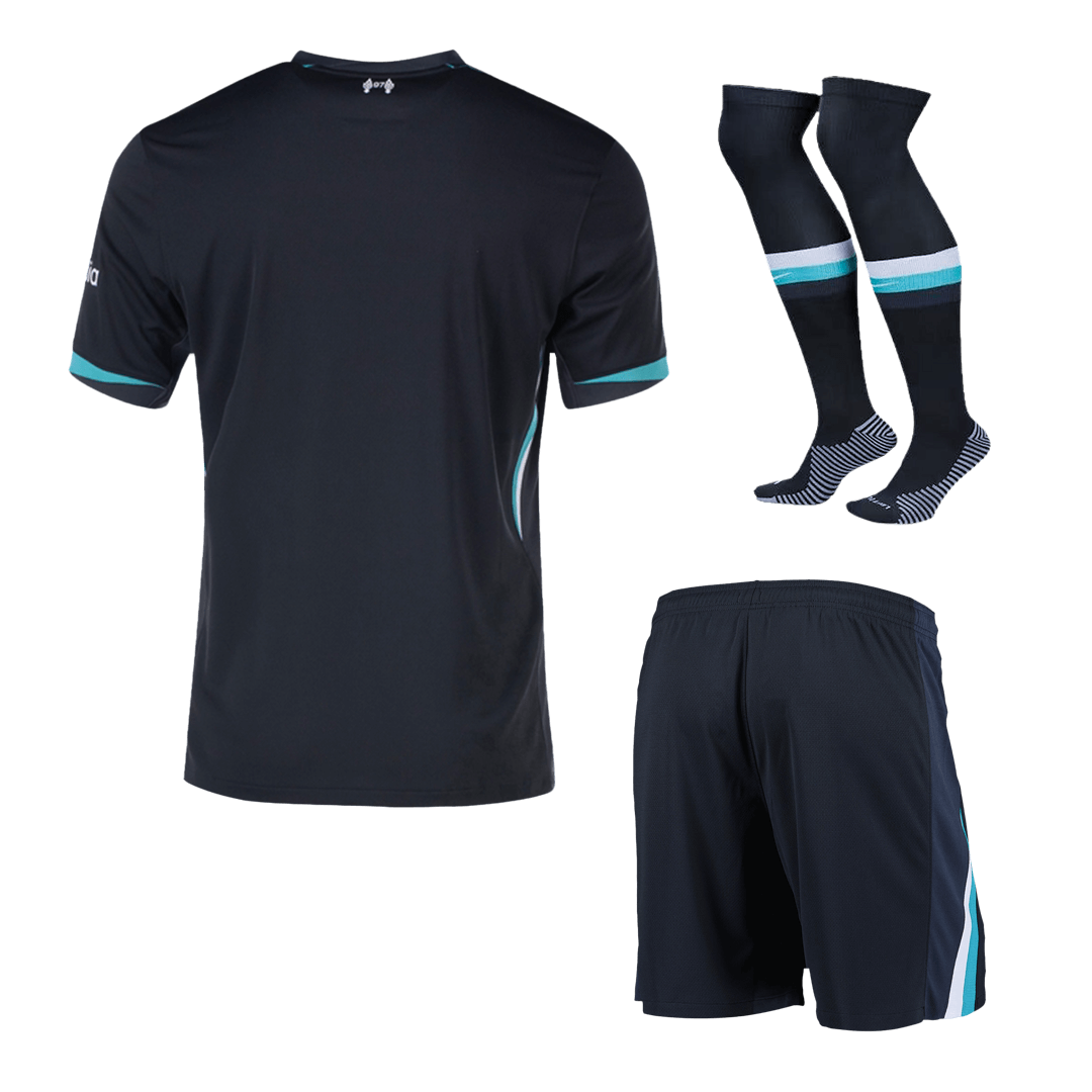 Kit de visitante del Liverpool (camiseta, pantalones cortos y calcetines)