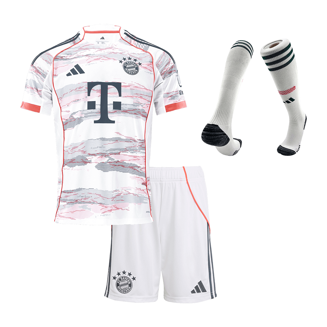 Kit de visitante del Bayern Múnich para niño (camiseta, pantalón corto y calcetines) 2025/26, color blanco