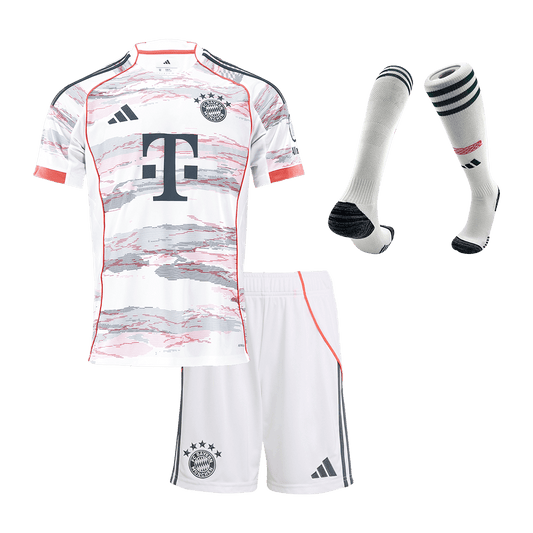 Kit de visitante del Bayern Múnich para niño (camiseta, pantalón corto y calcetines) 2025/26, color blanco