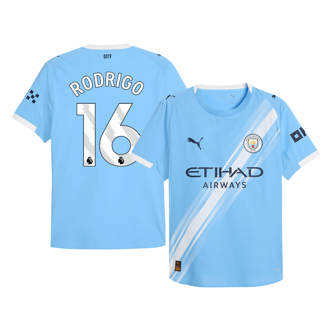 Camiseta de fútbol local auténtica RODRIGO #16 del Manchester City 2025/26 Azul