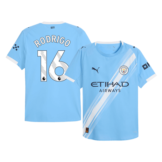 Camiseta de fútbol local auténtica RODRIGO #16 del Manchester City 2025/26 Azul