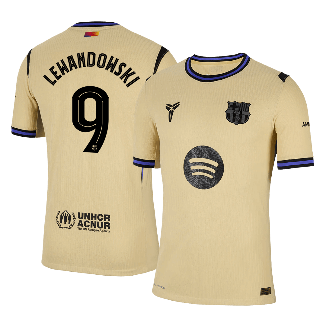 Camiseta de visitante del Barcelona 2025/26, auténtica, amarilla, de Lewandowski #9 - UCL