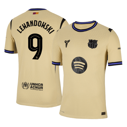 Camiseta de visitante del Barcelona 2025/26, auténtica, amarilla, de Lewandowski #9 - UCL