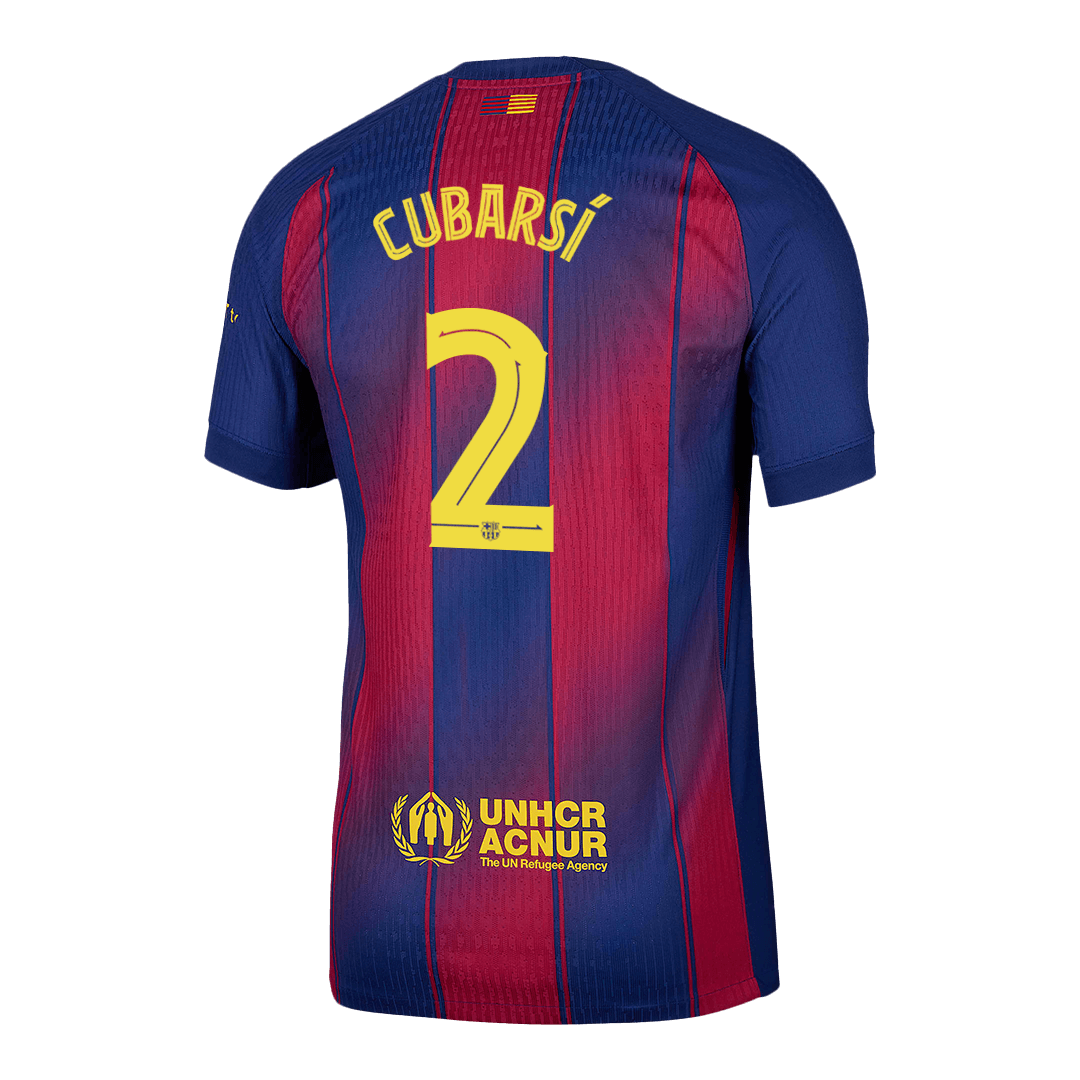 Camiseta de fútbol auténtica CUBARSÍ #2 del Barcelona 2025/26, roja y azul - UCL