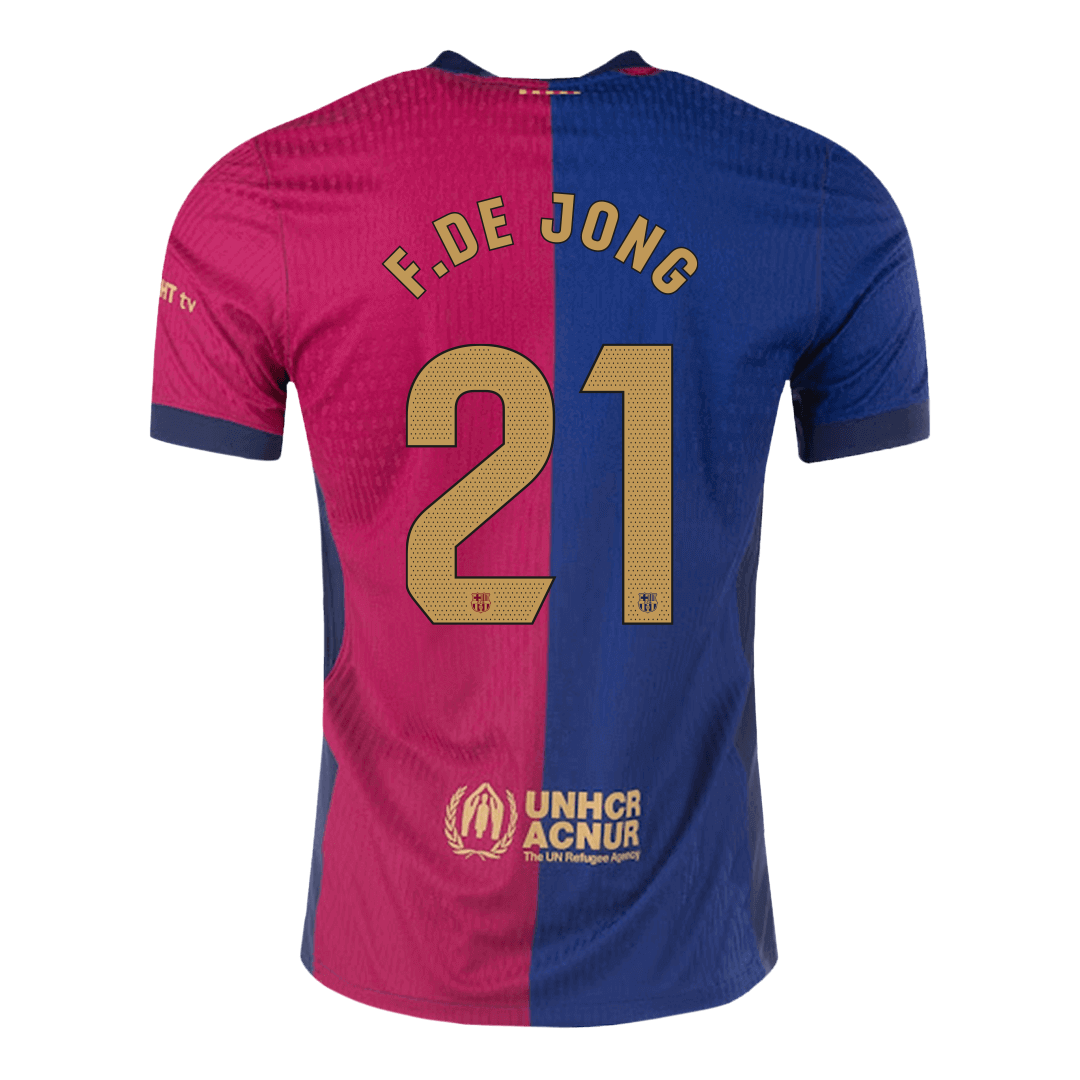 Camiseta de fútbol local auténtica de F.DE JONG #21 del Barcelona 2024/25 - Logotipo de Spotify sin texto