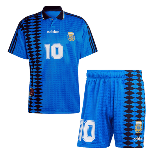 Kit de fútbol retro de visitante de Argentina n.° 10 (camiseta y pantalones cortos) 1994