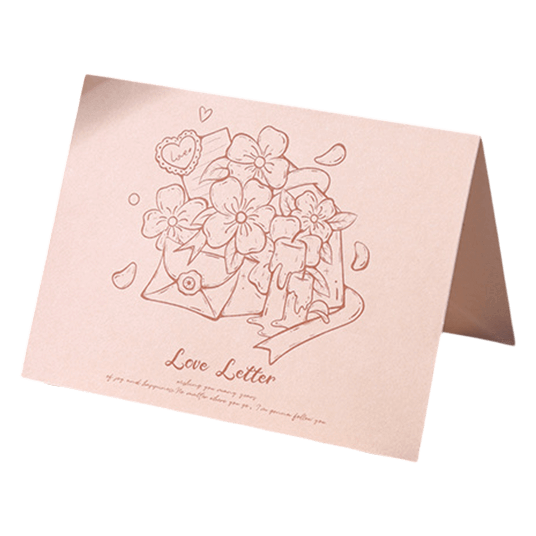 Tarjeta de aniversario con carta de amor y flores personalizadas en color naranja