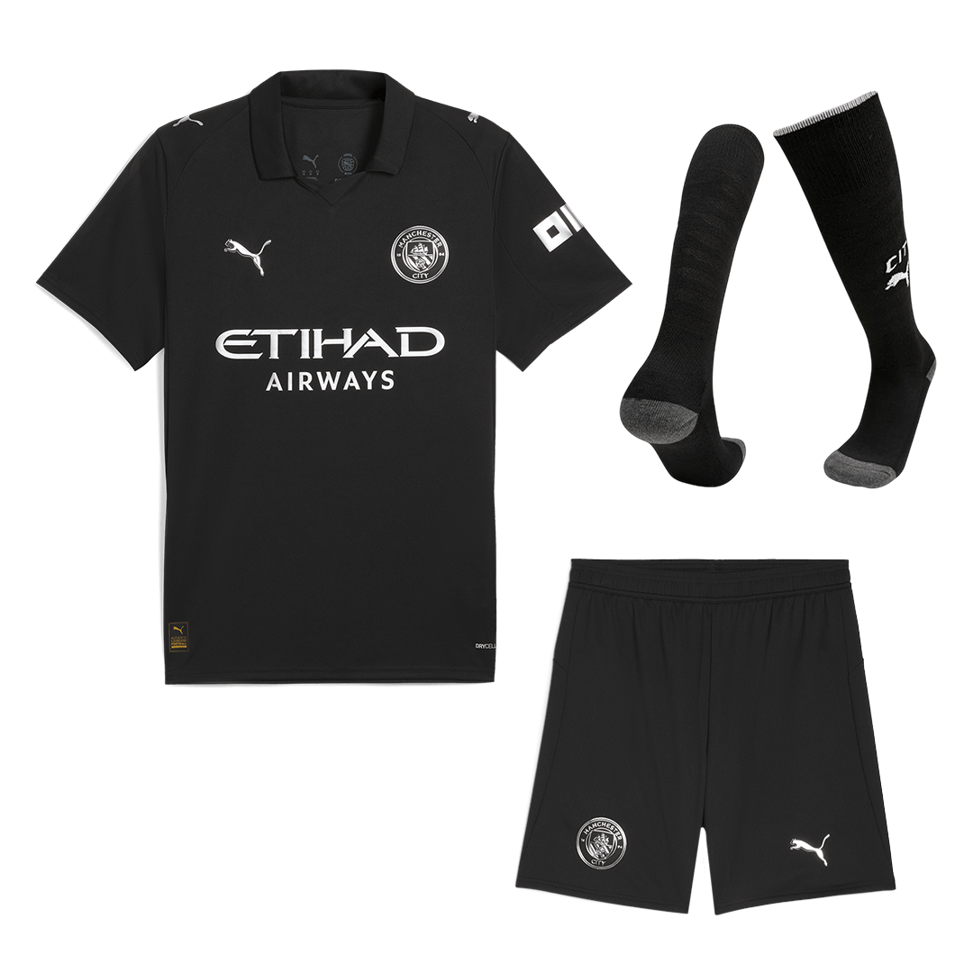 Kit de visitante del Manchester City (camiseta, pantalón corto y medias) 2025/26