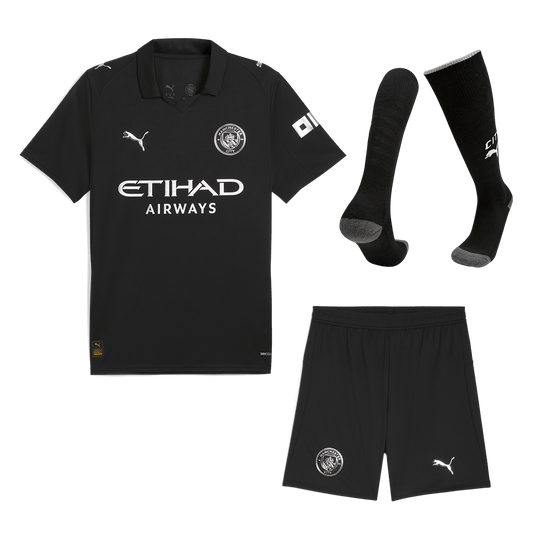 Kit de visitante del Manchester City (camiseta, pantalón corto y medias) 2025/26