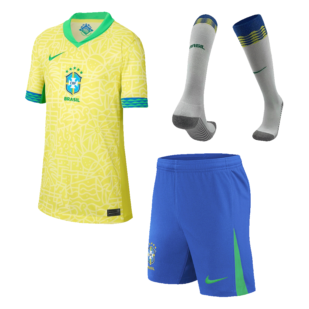 Kit de fútbol local de Brasil para niños (camiseta, pantalón corto y medias) Copa América 2024