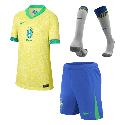 Kit de fútbol local de Brasil para niños (camiseta, pantalón corto y medias) Copa América 2024