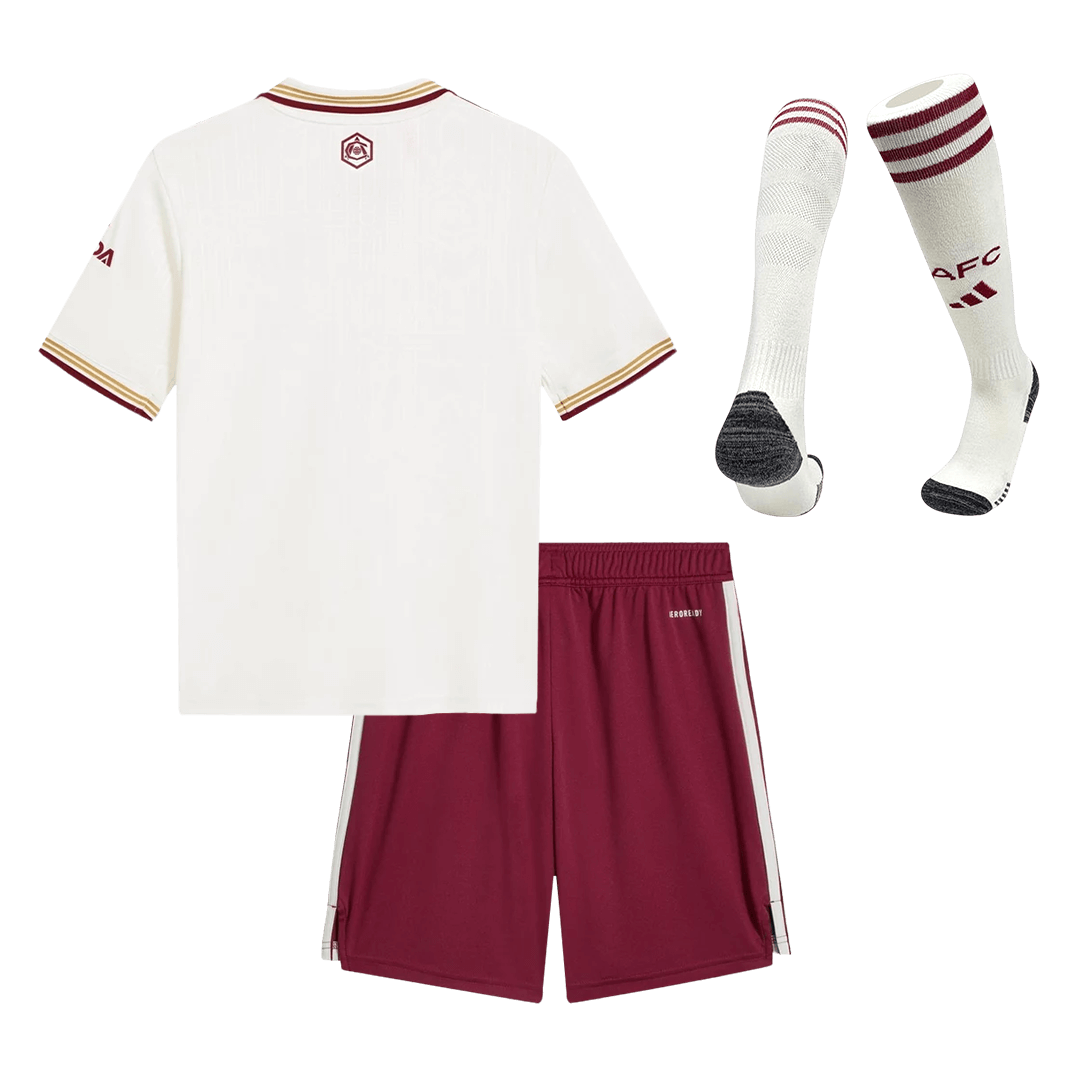 Kit de fútbol visitante del Arsenal para niños (Kit, pantalón corto y medias) 2025/26