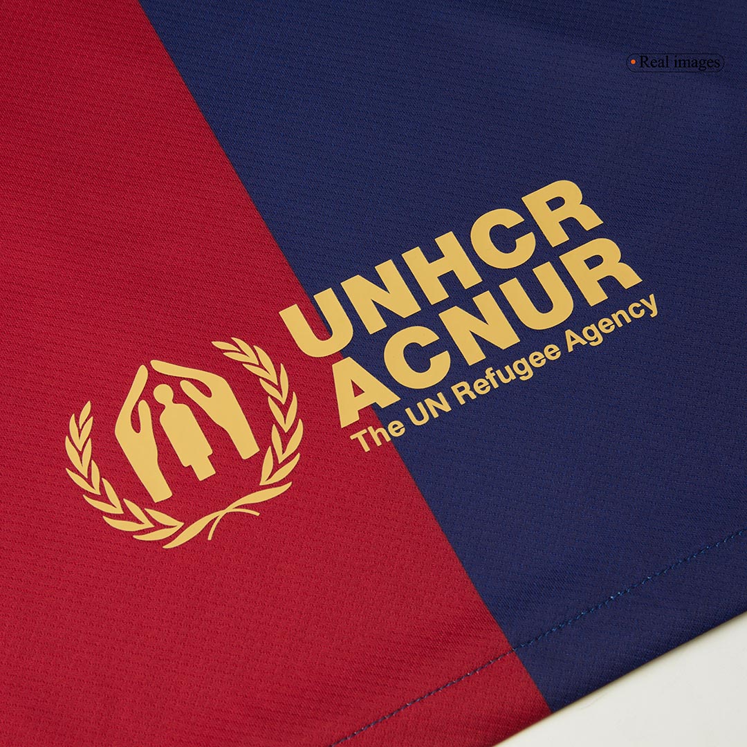 Camiseta de fútbol local del Barcelona 2024/25, RAPHINHA #11, roja y azul - UCL (logotipo de Spotify sin texto)