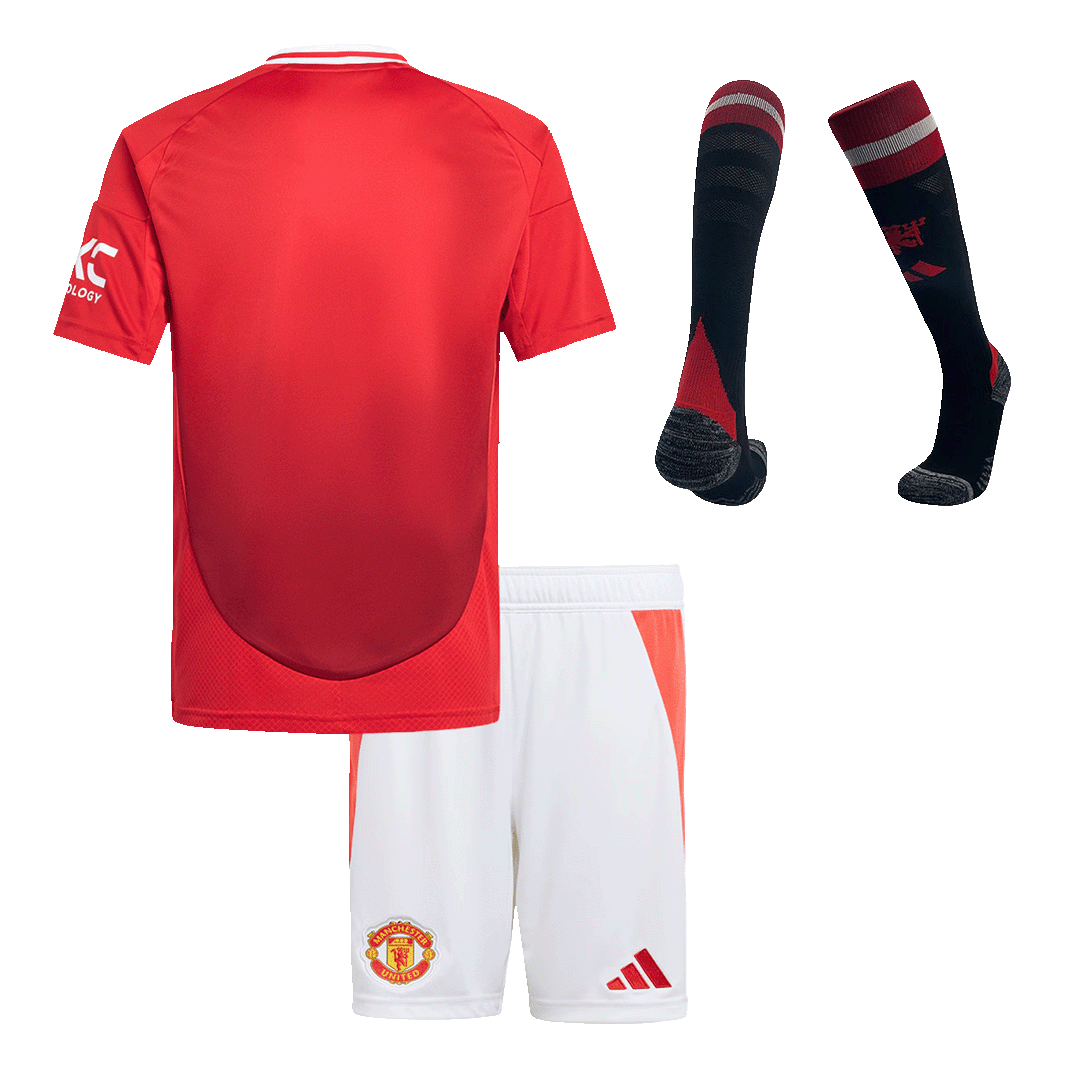 Kit de fútbol local del Manchester United para niños (Kit, pantalón corto y calcetines) 2024/25