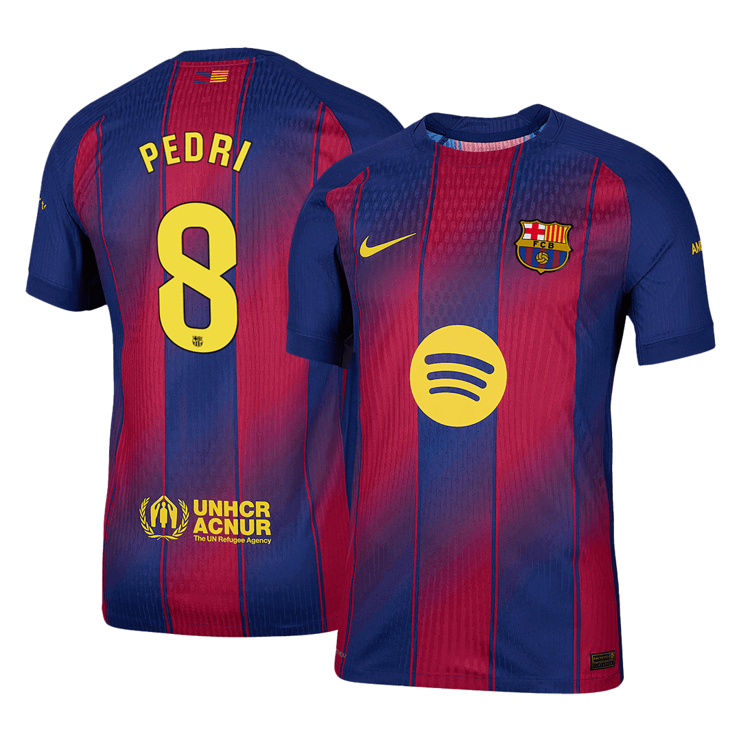 Camiseta de fútbol local auténtica del Barcelona PEDRI #8 2025/26, roja y azul