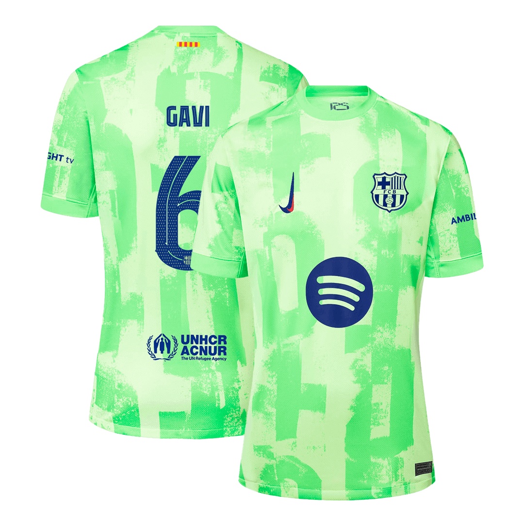 Camiseta de fútbol visitante GAVI #6 del Barcelona - UCL (Logotipo de Spotify sin texto)