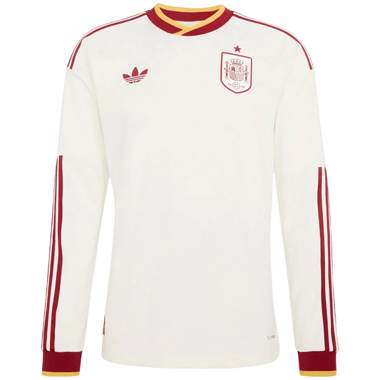 Camiseta de fútbol de manga larga para hombre, selección española visitante, Mundial 2026, color blanco.
