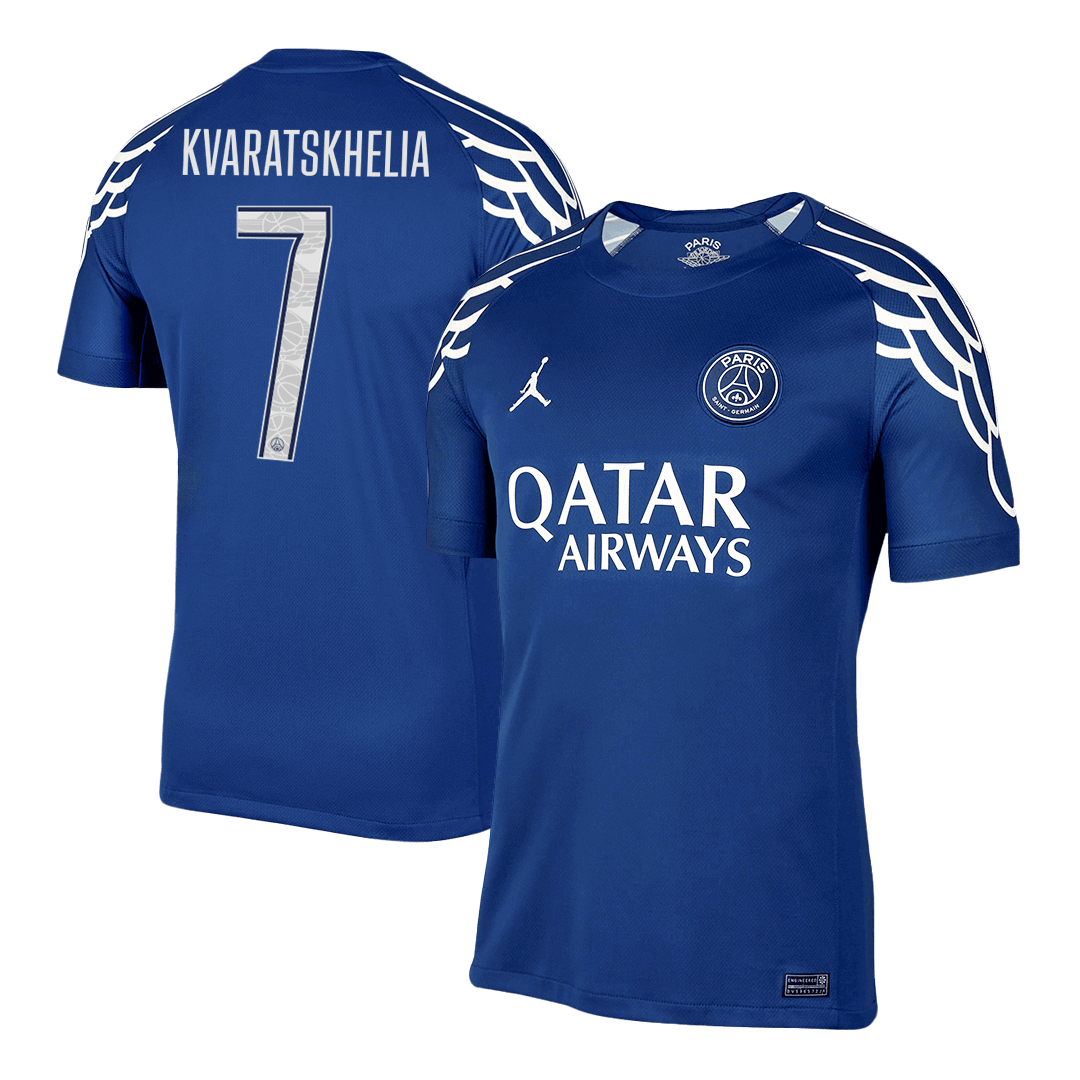 Camiseta de fútbol visitante KVARATSKHELIA #7 del PSG, cuarta equipación, 2024/25, azul marino - UCL
