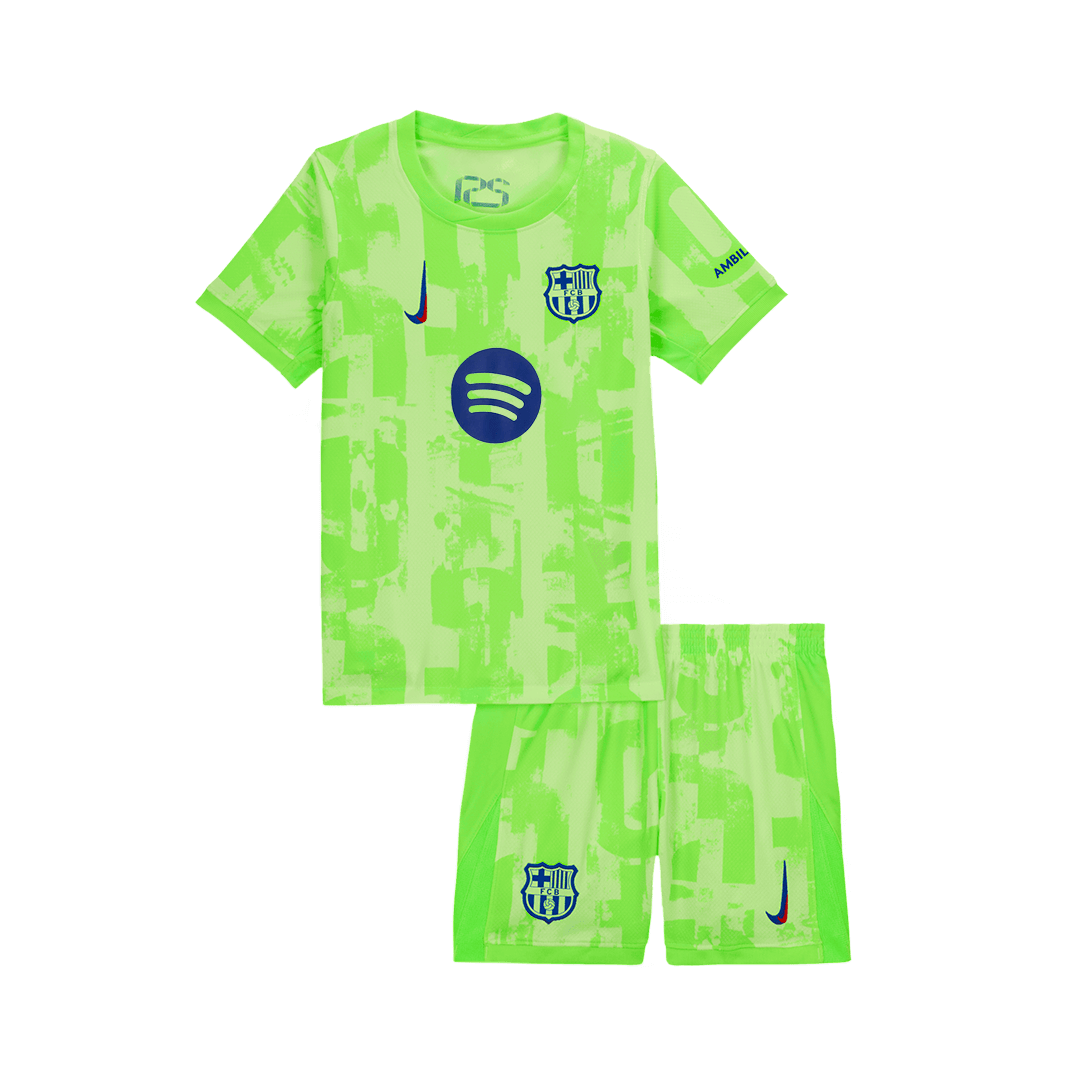 Kits de fútbol personalizados de tercera equipación del Barcelona para niños 2024/25