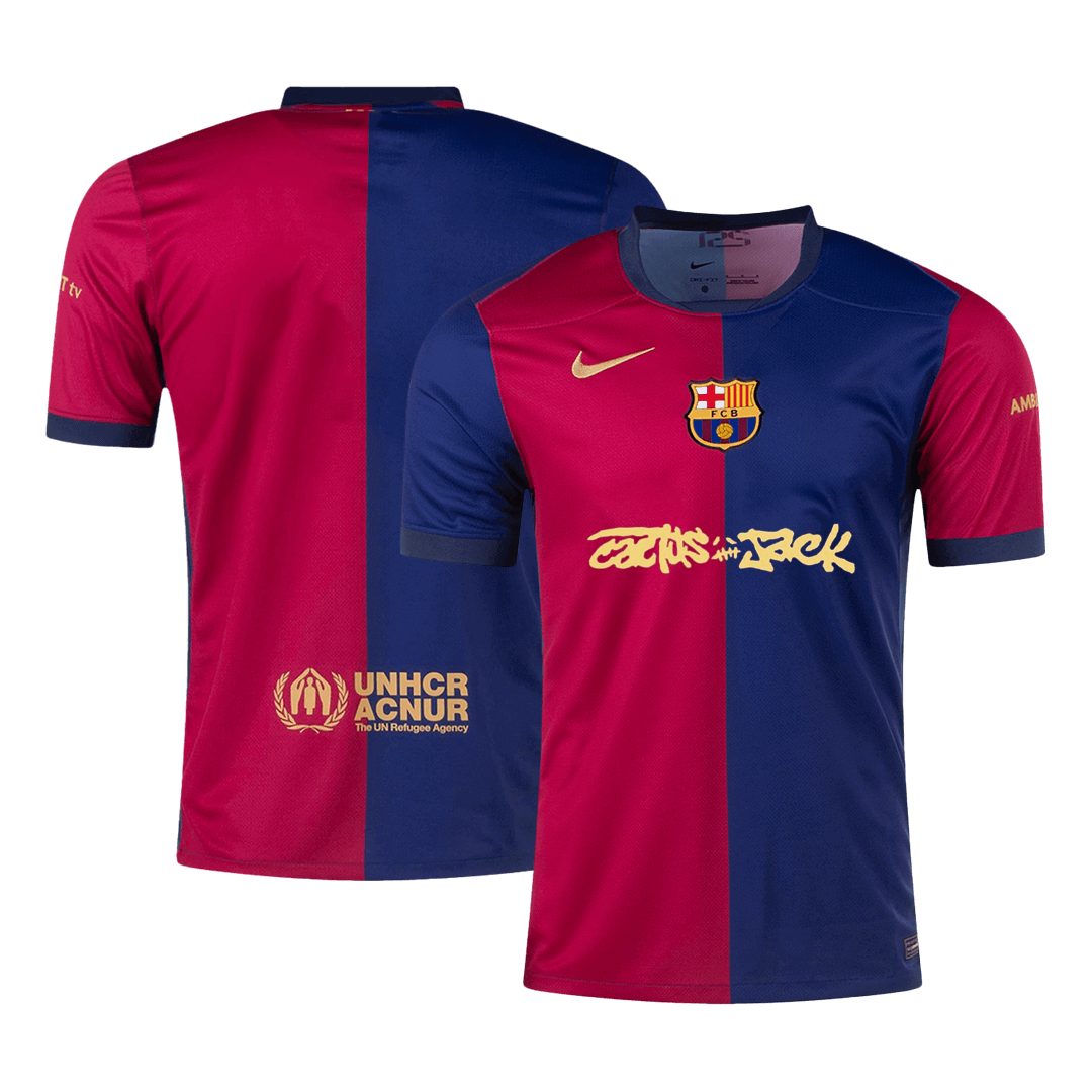 Camiseta de fútbol local del Barcelona x Travis Scott 2024/25, roja y azul