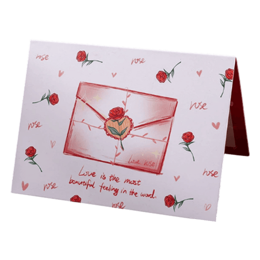 Tarjeta de San Valentín con sobre rosa personalizado en rojo