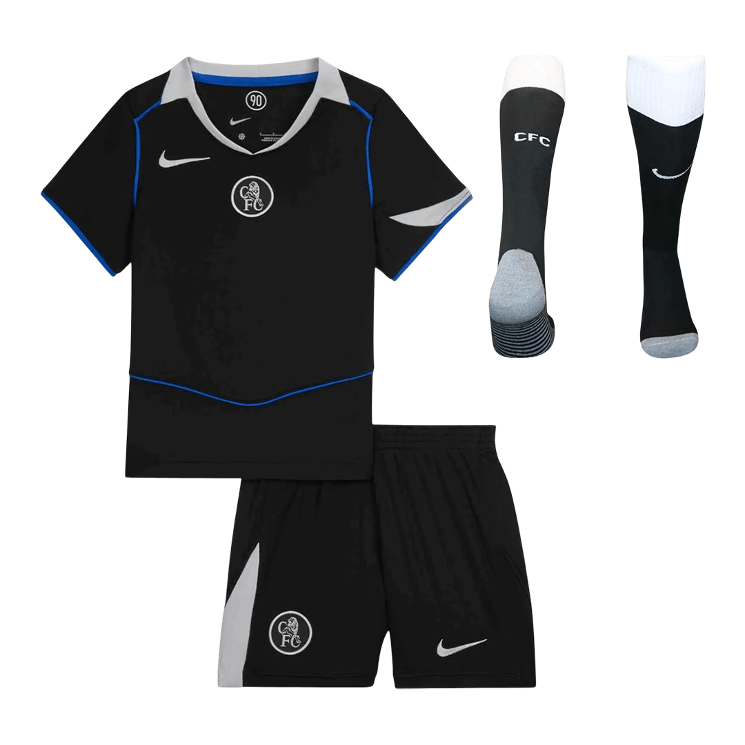 Kit de fútbol visitante del Chelsea para niños (camiseta, pantalón corto y calcetines) 2025/26