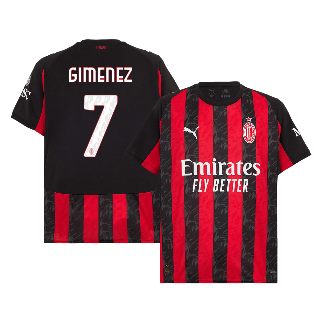 Camiseta de fútbol local GIMENEZ #7 del AC Milan 2025/26, roja y negra