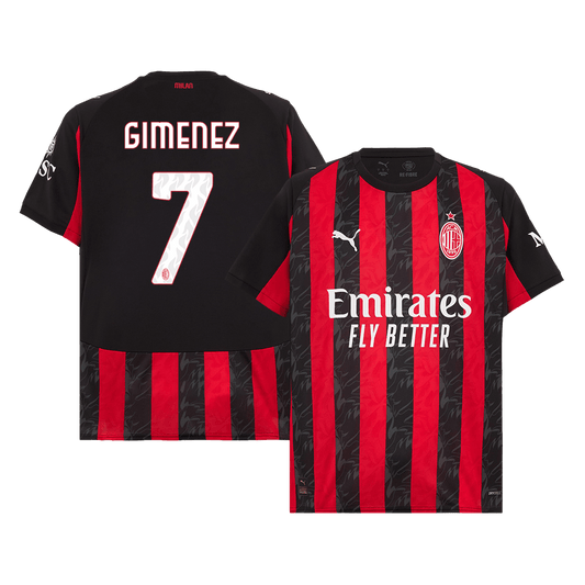 Camiseta de fútbol local GIMENEZ #7 del AC Milan 2025/26, roja y negra