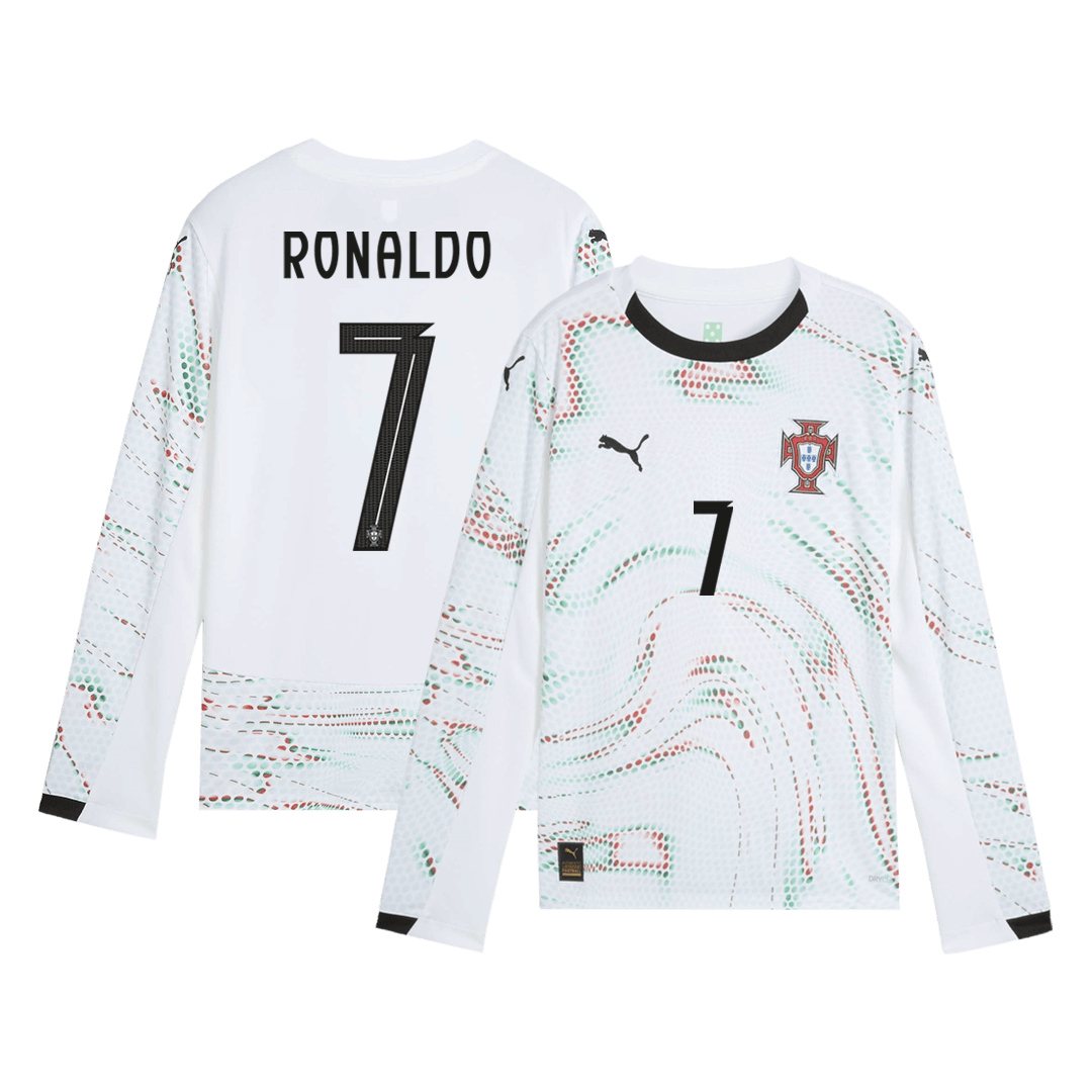 Camiseta de fútbol de manga larga visitante de Portugal RONALDO #7 2025, blanca
