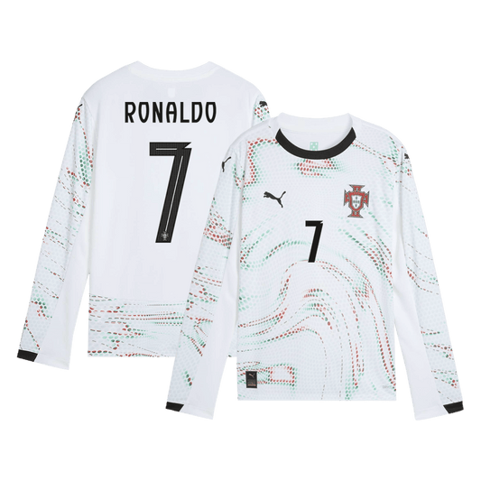 Camiseta de fútbol de manga larga visitante de Portugal RONALDO #7 2025, blanca