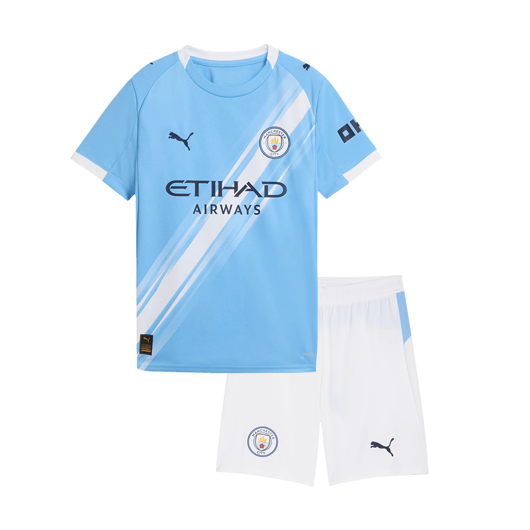 Kit de fútbol local del Manchester City para niño (Kit y pantalón corto) 2025/26, azul