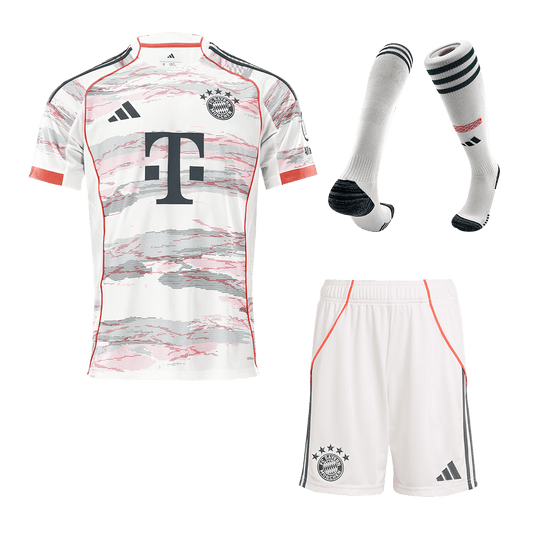 Kit de visitante del Bayern Múnich (Kit, pantalón corto y medias) 2025/26, color blanco