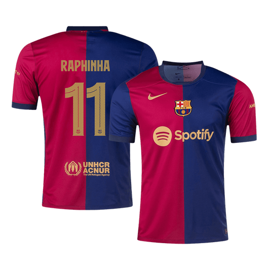 Camiseta de fútbol local del Barcelona RAPHINHA #11 2024/25, roja y azul - UCL