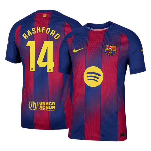 Camiseta de fútbol local del Barcelona 2025/26, auténtica, RASHFORD #14, roja y azul