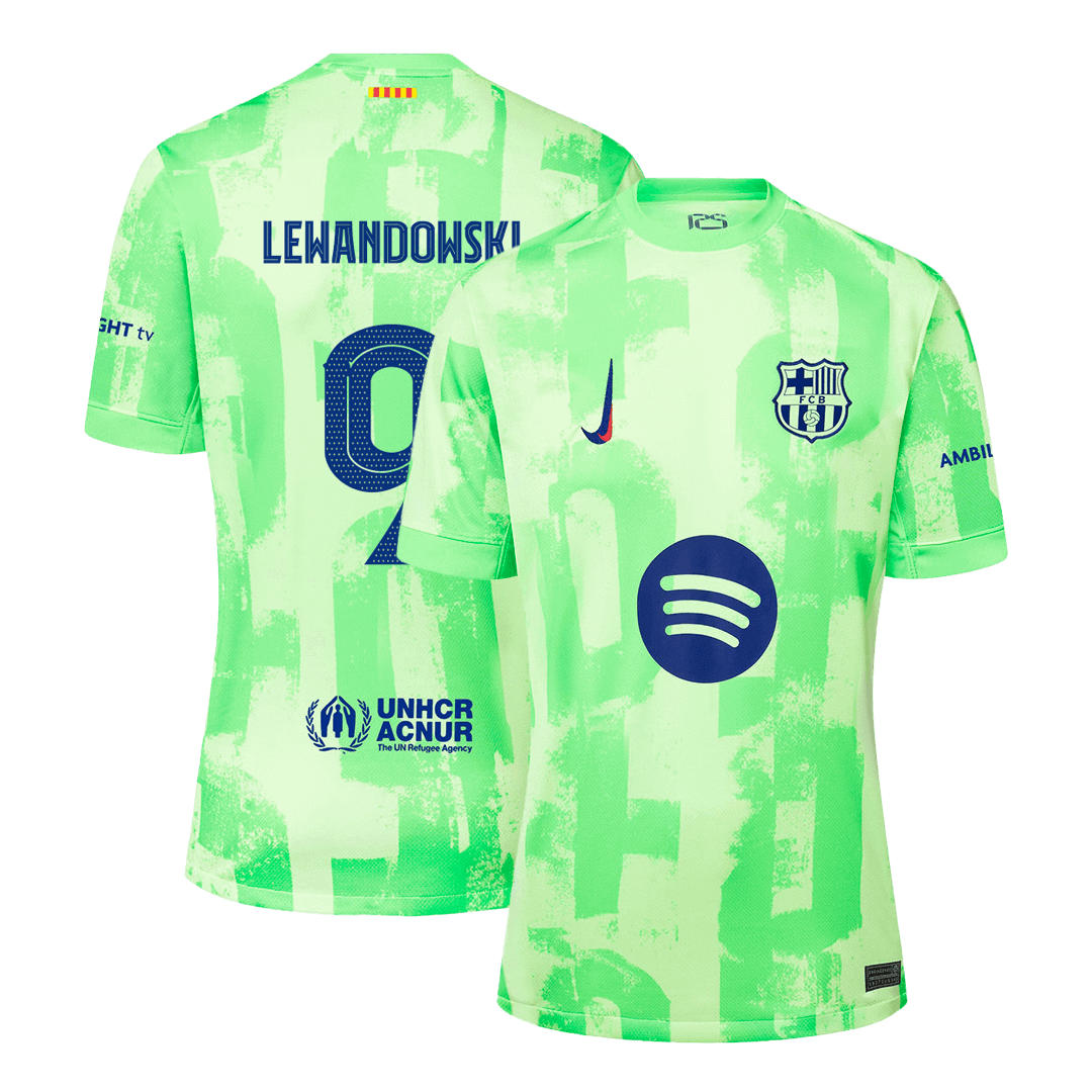 Camiseta de fútbol visitante del Barcelona #9 de LEWANDOWSKI - UCL (Logotipo de Spotify sin texto)